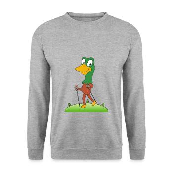 STOCKENTE - ENTE - NORDIC WALKING - Unisex Pullover - Weißgrau meliert - Vorne - Alina (178cm) & Michal (187cm)