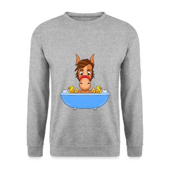PFERD - PONY - BADEWANNE - Unisex Pullover - Weißgrau meliert - Vorne - Alina (178cm) & Michal (187cm)