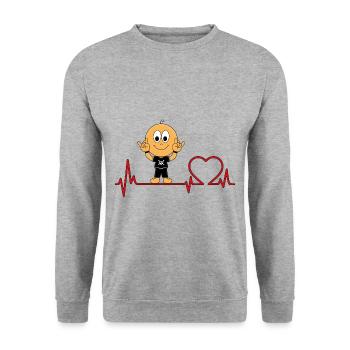 HERZSCHLAG - BABY - MUSIKER - LIEBE - Unisex Pullover - Weißgrau meliert - Vorne - Alina (178cm) & Michal (187cm)