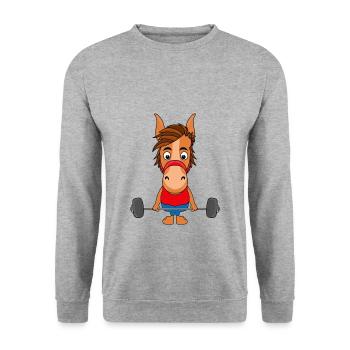 GEWICHTHEBER - PFERD - Unisex Pullover - Weißgrau meliert - Vorne - Alina (178cm) & Michal (187cm)