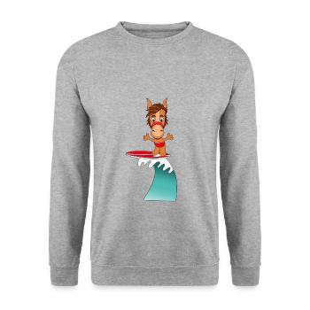 WELLENREITER - PFERD - Unisex Pullover - Weißgrau meliert - Vorne - Alina (178cm) & Michal (187cm)