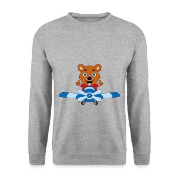 PILOT - BÄR - Unisex Pullover - Weißgrau meliert - Vorne - Alina (178cm) & Michal (187cm)