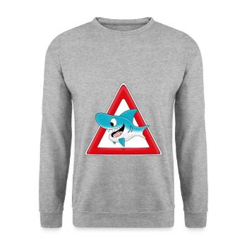 ACHTUNG HAI - Unisex Pullover - Weißgrau meliert - Vorne - Alina (178cm) & Michal (187cm)