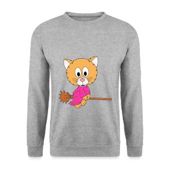 KATZE - HEXE - Unisex Pullover - Weißgrau meliert - Vorne - Alina (178cm) & Michal (187cm)