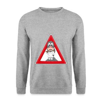 ACHTUNG MAULWURF - Unisex Pullover - Weißgrau meliert - Vorne - Alina (178cm) & Michal (187cm)