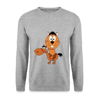 REITEN - PFERD - PONY - BIBER - OTTER - Unisex Pullover - Weißgrau meliert - Vorne - Alina (178cm) & Michal (187cm)