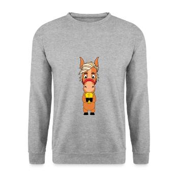 PFERD - PONY - POKAL - Unisex Pullover - Weißgrau meliert - Vorne - Alina (178cm) & Michal (187cm)