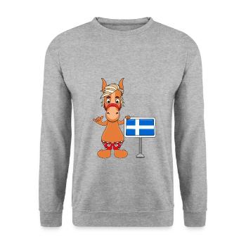 PFERD - PONY - SHETLANDINSELN - SHETLAND - SHETTY - Unisex Pullover - Weißgrau meliert - Vorne - Alina (178cm) & Michal (187cm)