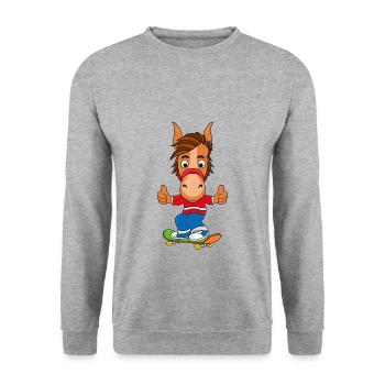 PFERD - PONY - SKATER - Unisex Pullover - Weißgrau meliert - Vorne - Alina (178cm) & Michal (187cm)