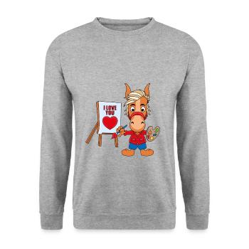 MALER - KÜNSTLER - KUNST - LIEBE - PFERD - PONY - Unisex Pullover - Weißgrau meliert - Vorne - Alina (178cm) & Michal (187cm)