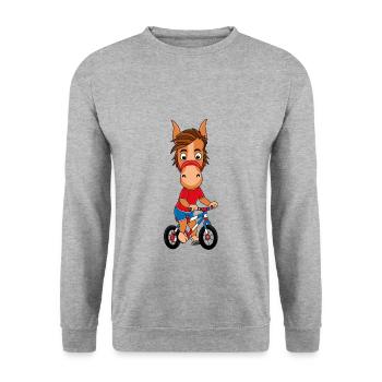PFERD - PONY - FAHRRAD - RAD - TIER - Unisex Pullover - Weißgrau meliert - Vorne - Alina (178cm) & Michal (187cm)