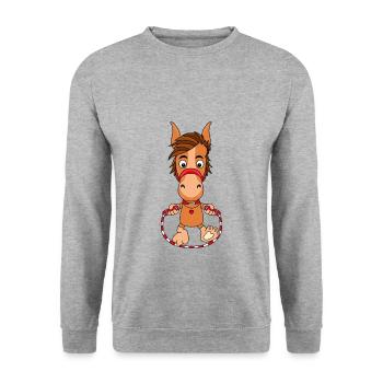 PFERD - PONY - PFERDE - PONYS - SPRINGSEIL - Unisex Pullover - Weißgrau meliert - Vorne - Alina (178cm) & Michal (187cm)