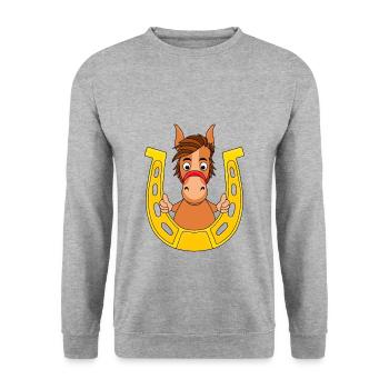 PFERD - PONY - HUFEISEN - Unisex Pullover - Weißgrau meliert - Vorne - Alina (178cm) & Michal (187cm)
