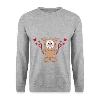 LAMA - ALPAKA - LIEBE - SEIFENBLASEN - TIER - FUN - Unisex Pullover - Weißgrau meliert - Vorne - Alina (178cm) & Michal (187cm)