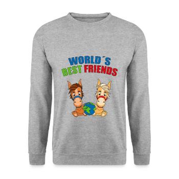 WORLD´S BEST FRIENDS - FREUNDE - PFERDE - PFERD - Unisex Pullover - Weißgrau meliert - Vorne - Alina (178cm) & Michal (187cm)