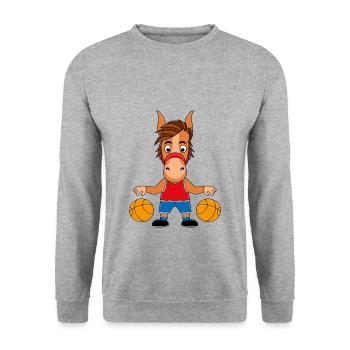 BASKETBALL - SPORT - PFERD - PFERDE - TIER - Unisex Pullover - Weißgrau meliert - Vorne - Alina (178cm) & Michal (187cm)