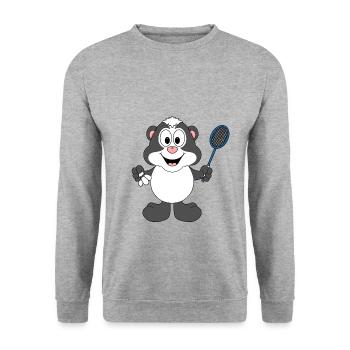 STINKTIER - SPORT - FEDERBALL - BADMINTON - Unisex Pullover - Weißgrau meliert - Vorne - Alina (178cm) & Michal (187cm)