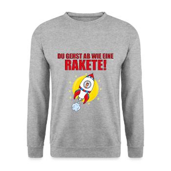 DU GEHST AB WIE EINE RAKETE! - PFERD - WELTALL - Unisex Pullover - Weißgrau meliert - Vorne - Alina (178cm) & Michal (187cm)