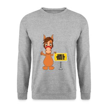 PFERD - HOME IS WHERE MY HORSE IS - Unisex Pullover - Weißgrau meliert - Vorne - Alina (178cm) & Michal (187cm)