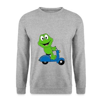 ROLLER - FROSCH - TIER - TIERISCH - TIERE - Unisex Pullover - Weißgrau meliert - Vorne - Alina (178cm) & Michal (187cm)