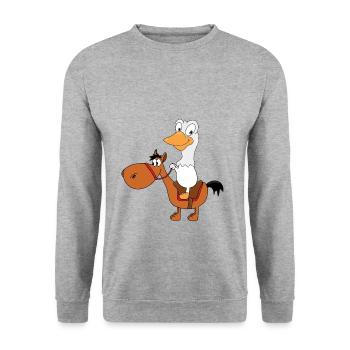 GANS - PFERD - PONY - REITEN - TIER - TIERE - KIND - Unisex Pullover - Weißgrau meliert - Vorne - Alina (178cm) & Michal (187cm)