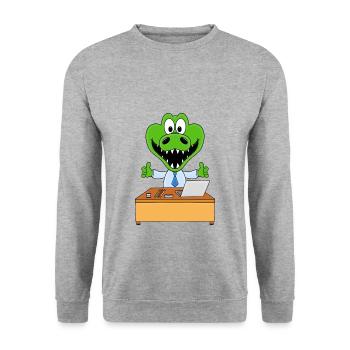 CHEF - MITARBEITER - ARBEIT - JOB - KROKODIL - Unisex Pullover - Weißgrau meliert - Vorne - Alina (178cm) & Michal (187cm)