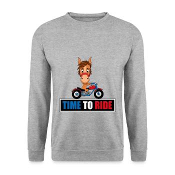 TIME TO RIDE - PFERD - PONY - MOTORRAD - BIKER - Unisex Pullover - Weißgrau meliert - Vorne - Alina (178cm) & Michal (187cm)
