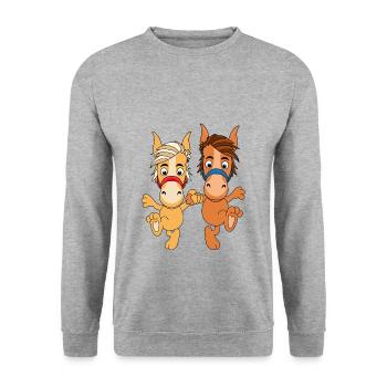 TANZEN - PFERDE - PONYS - LIEBE - LOVE - TIERE - Unisex Pullover - Weißgrau meliert - Vorne - Alina (178cm) & Michal (187cm)