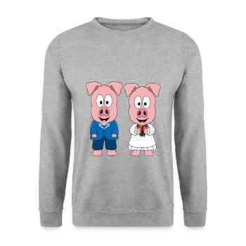 HOCHZEIT - BRAUTPAAR - LIEBE - SCHWEINE - SCHWEIN - Unisex Pullover - Weißgrau meliert - Vorne - Alina (178cm) & Michal (187cm)