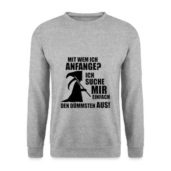 SENSENMANN - HALLOWEEN - REAPER - Unisex Pullover - Weißgrau meliert - Vorne - Alina (178cm) & Michal (187cm)