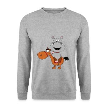 NILPFERD - FLUSSPFERD - HIPPO - PFERD - PONY - Unisex Pullover - Weißgrau meliert - Vorne - Alina (178cm) & Michal (187cm)