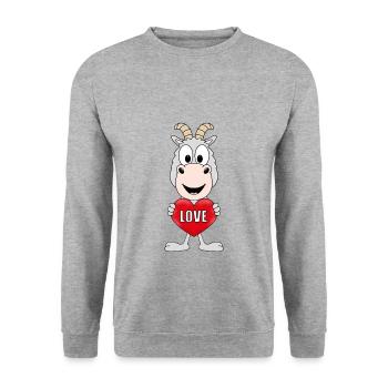 HERZ - LIEBE - TIERISCH - VERLIEBT - TIER - ZIEGE - Unisex Pullover - Weißgrau meliert - Vorne - Alina (178cm) & Michal (187cm)