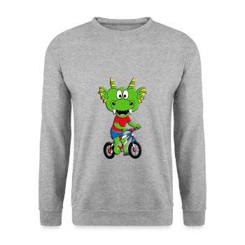 FAHRRAD - RAD - RADFAHRER - DRACHE - KIND - BABY - Unisex Pullover - Weißgrau meliert - Vorne - Alina (178cm) & Michal (187cm)