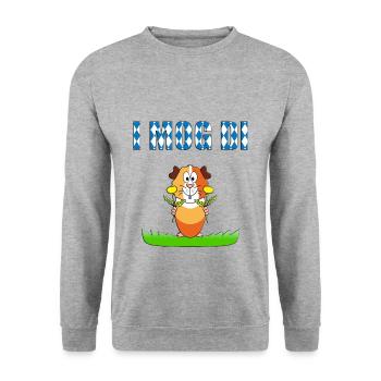 MEERSCHWEINCHEN - TIER - BLUMEN - I MOG DI - Unisex Pullover - Weißgrau meliert - Vorne - Alina (178cm) & Michal (187cm)