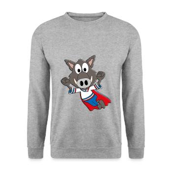 WILDSCHWEIN - KEILER - SUPERHELD - TIER - KINDER - Unisex Pullover - Weißgrau meliert - Vorne - Alina (178cm) & Michal (187cm)