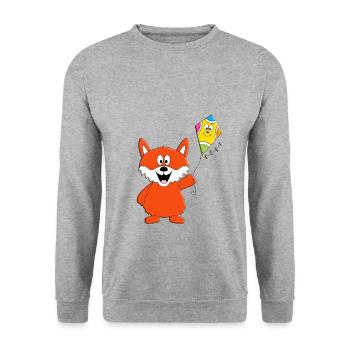 DRACHE - KITE - DRACHENSTEIGEN - FUCHS - TIER - Unisex Pullover - Weißgrau meliert - Vorne - Alina (178cm) & Michal (187cm)