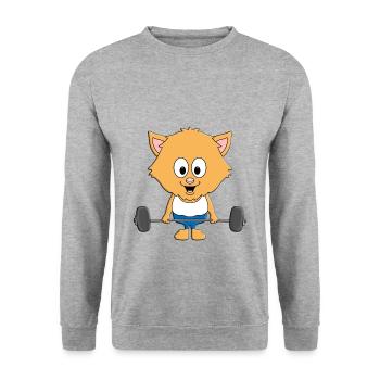 FITNESS - GEWICHTHEBEN - SPORT - KATZE - KATER - Unisex Pullover - Weißgrau meliert - Vorne - Alina (178cm) & Michal (187cm)