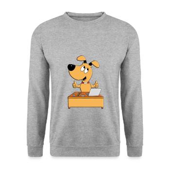 HUND - SCHREIBTISCH - MITARBEITER - CHEF - JOB - Unisex Pullover - Weißgrau meliert - Vorne - Alina (178cm) & Michal (187cm)