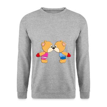 TEDDYBÄREN - HERZEN - LIEBE - VERLIEBT - TEDDYS - Unisex Pullover - Weißgrau meliert - Vorne - Alina (178cm) & Michal (187cm)