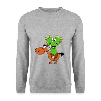 DRACHE - REITEN - PFERD - PFERDE - PONY - PONYS - Unisex Pullover - Weißgrau meliert - Vorne - Alina (178cm) & Michal (187cm)