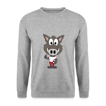 FUßBALL - SPORT - BALLSPORT - WILDSCHWEIN - TIER - Unisex Pullover - Weißgrau meliert - Vorne - Alina (178cm) & Michal (187cm)