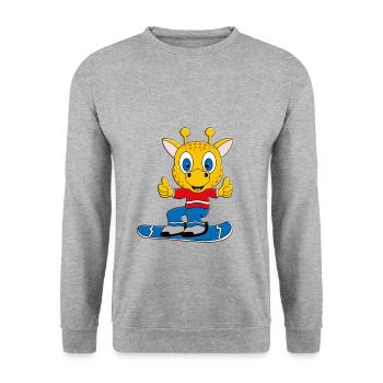 SNOWBOARD - GIRAFFE - TIER - SPORT - TIERISCH - Unisex Pullover - Weißgrau meliert - Vorne - Alina (178cm) & Michal (187cm)
