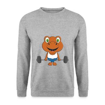 GEWICHTHEBER - DINO - DINOSAURIER - FITNESS - TIER - Unisex Pullover - Weißgrau meliert - Vorne - Alina (178cm) & Michal (187cm)