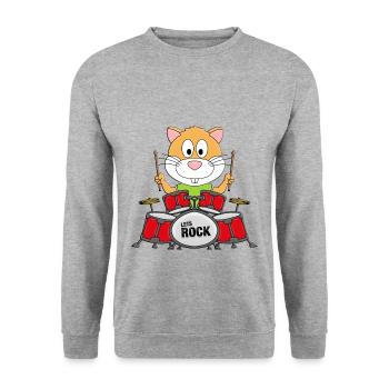 SCHLAGZEUGER - BAND - HAMSTER - MUSIKER - TIER - Unisex Pullover - Weißgrau meliert - Vorne - Alina (178cm) & Michal (187cm)