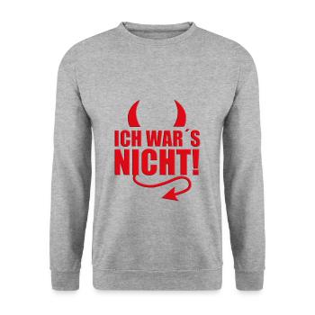 ICH WAR´S NICHT! - TEUFEL - HALLOWEEN - Unisex Pullover - Weißgrau meliert - Vorne - Alina (178cm) & Michal (187cm)