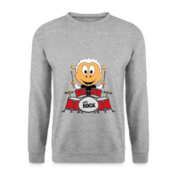 SCHLAGZEUG - MUSIK - ROCK - BAND - SCHAF - TIER - Unisex Pullover - Weißgrau meliert - Vorne - Alina (178cm) & Michal (187cm)