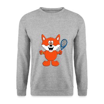 FUCHS - TENNIS - TIER - TIERISCH - GUT - BALLSPORT - Unisex Pullover - Weißgrau meliert - Vorne - Alina (178cm) & Michal (187cm)