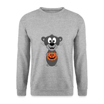 KÜRBIS - PANTHER - HALLOWEEN - TIER - TIERISCH - Unisex Pullover - Weißgrau meliert - Vorne - Alina (178cm) & Michal (187cm)