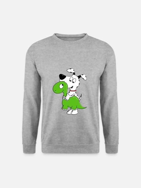 HUND - DINO - DINOSAURIER - KUSCHELTIER - TIERISCH - Unisex Pullover - Weißgrau meliert