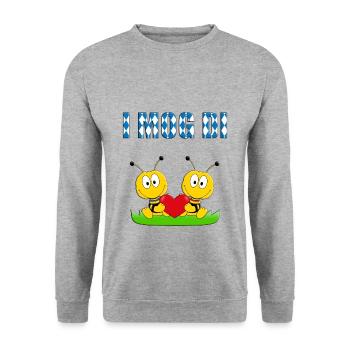 BIENEN - LIEBE - I MOG DI - TIERISCH - VERLIEBT - Unisex Pullover - Weißgrau meliert - Vorne - Alina (178cm) & Michal (187cm)